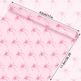Whaline Pink Bow Wrapping Paper -Mini Roll- 17in x 38Ft Bow-knot Gift Wrap Paper for Wedding Bridal Baby Shower Birthday Party Wrapping Supplies