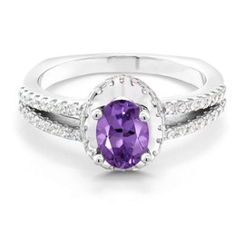 Gem Stone King 925 Sterling Silver Purple Amethyst Ring For Women (1.25 Cttw, Oval Gemstone Birthstone Available in size 5, 6, 7, 8, 9)