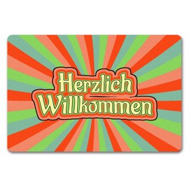 speecheese Colourful Herzlich Welcome Doormat in 40 x 60 cm without Border in Bright and Fresh Colours in Green, Red and Orange - Spring Colours - Colourful Colour Blok Before the