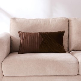 Lush Decor x Chuks Collins Shitake Decorative Pillow Cover Single 12" W x 22" L Brown - Pleated 12x22 Pillow Cover - Luxury Throw Pillows for Bed, Couch or Chair