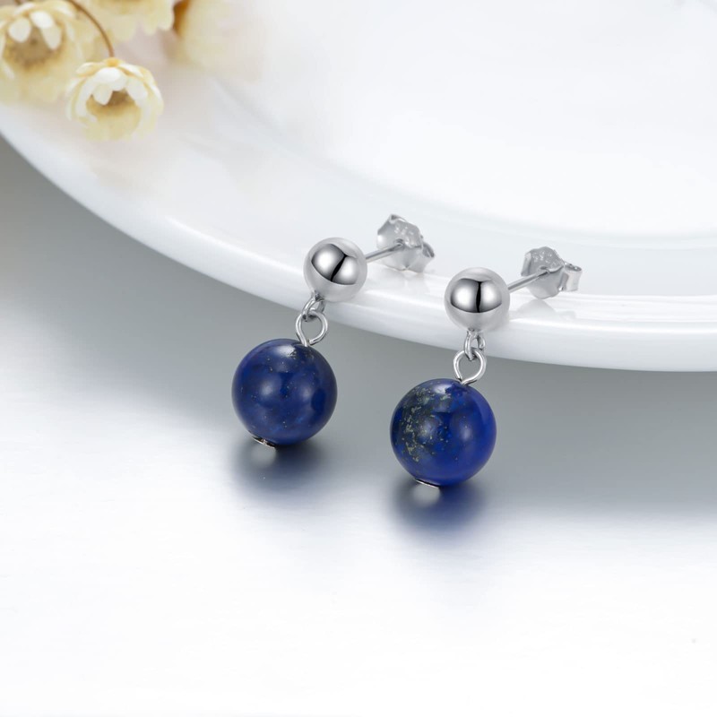 925 Sterling Silver 8 mm Beaded Round Ball Dangle Earrings