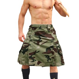 GSGGIG Mens Kilt for Men Waterproof Mens Skirt Hybrid Pleated Tactical Kilt Irish Scottish Kilt for Men with Pockets, C29 Camo, 34