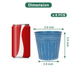 vensovo 4 Inch Blue Metal Rustic Flower Pots - 6Pcs Small Galvanized Planters with Drainage Hole and Rubber Plug, Rustproof Metal Bucket Plant Pots Farmhouse Vintage Style for Decor