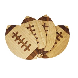 40YARDS American Football Coasters Made of Bamboo (Pack of 4) with Tactile Stitching (Engraved) - Perfect for Glasses & Cups - Great as a Decoration & Gift