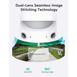 winees Floodlight Camera, 2K HD Dual-Lens Outdoor Security Camera, 180 Degree Panoramic Motion Detection, 3000 Lumens, Color Night Vision, 110dB Siren, 2-Way Audio (White)