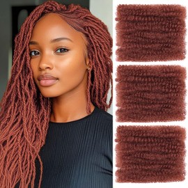 Unionbeauty 3 Packs Afro Kinky Curly Bulk Hair 16 Inch Copper Red Kinky Curly Braiding Hair for Micro Twist Braiding Hair Ginger Synthetic Afro Twist Kinky Hair Extension for Woman 350#