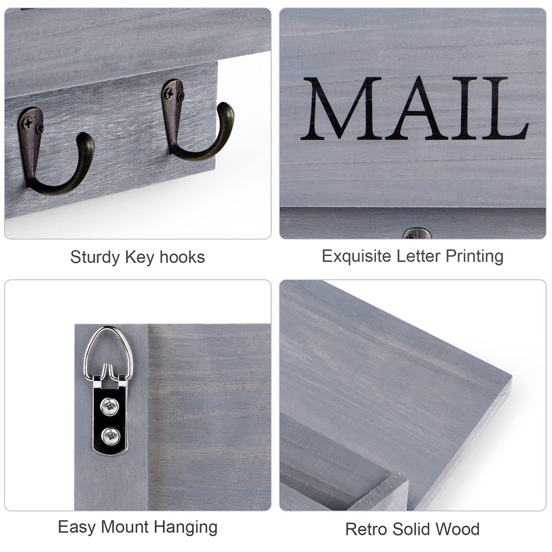 DLQuarts Mail Organizer with Key Holder for Wall Decorative Mail