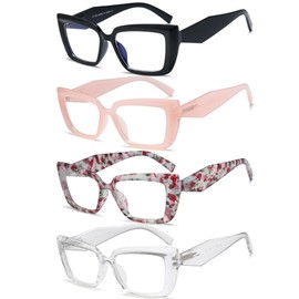 EYEURL 4 Pack Oversized Reading Glasses for Women Blue Light Reading Glasses Square Stylish Computer Readers for women With Spring Hinges Anti UV Ray Eyeglasses.1.0