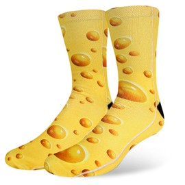 Benefeet Sox Mens Funny Crazy Socks Womens Novelty Cheese Gifts 3D Cheese Print Socks for Boys Kids Cool Funky Patterned Basketball Athletic Tube Socks Unisex Designer Socks Food Themed Gifts, Cheese