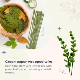 Floral Stems (65-Pack) - 3mm x 30cm Paper Wrapped Flower Wire for Crochet DIY Paper Flowers, Bendable Craft Stick - Floral Arrangements, Bouquets, Wreath Making Supplies - 3 Gauge