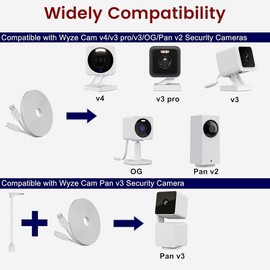 2 Pack 30ft Power Extension  Compatible with Wyze Cam v4,Wyze Cam Pan v3,Wyze OG,Wyze Cam v3 and v3 Pro  Camera - 9m Long Flat USB to  USB  Cord with L-Shaped Adapter, White - Colour: White, Size: 10 Feet