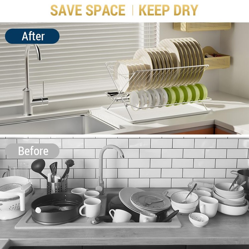 TABABAO Over The Sink Dish Drying Rack, Collapsible 3 Tier