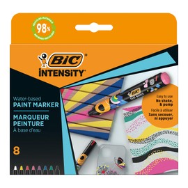 BIC, Marcadores a Base de Agua, Intensity Paint Markers, Fáciles de Usar en Multisuperficie, Tela, Cristal, Madera, Cartón, 98% de Materiales Reciclados, 8 Colores Vibrantes e Intensos.