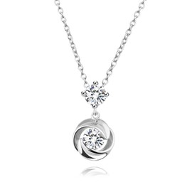 KIMIEVOL Necklaces for Women Rose Motif 1 Carat Cubic Zirconia Necklace Sterling Silver Christmas Valentine Jewelry Gifts(14K Wihte Gold Plated)