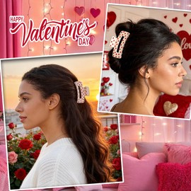 1Pcs Valentines Hair Claw Clips for Women Heart Hair Clips Non Slip Red Hearts Pattern Design Square Claw Clips Love Heart Hair Accessories for Thin Thick Hairs Valentines Decoration