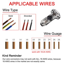 AEDIKO Low Voltage Wire Connector 1 Pin Low Voltage Wire Connector, Quick Solderless Wire Splice Connector for 24-20 AWG Cable Pack of 10