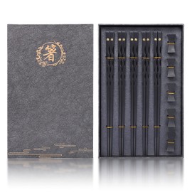 Youda Palillos Chinos Reutilizables de Aleación con Soporte, Lavables para Lavavajillas, Juego de Regalo de Palillos (5 Pares)