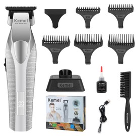 KEMEI 3023-702 Hair & Beard Trimmer for Men, 9000 RPM Zero Gapped Trimmers for Barbers with Full Metal Body, Professional Hair Clippers with LED Display, Ceramic and DLC Blades