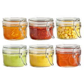 ComSaf 4oz Small Airtight Glass Jars Set of 6 with Lids Food Storage Jar Round, Mason Jar, Mini Storage Container with Clear Preserving Seal Wire Clip Fastening for Kitchen Canning, Jam, Spice, Honey