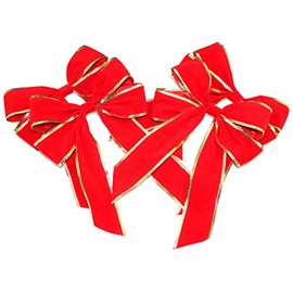 CaPiSo Set of 4 Velour Bows Red 20 x 30 cm Christmas Tree Gift Bows Christmas Bows Velvet Bows Velour Advent Arrangement (Simple Red-Gold)