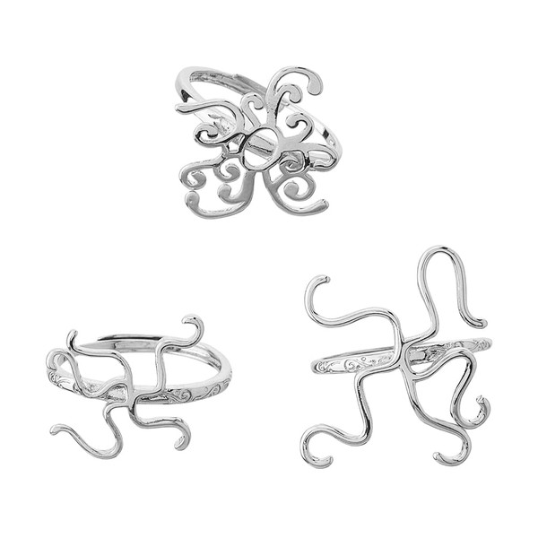 Hobbspring 3Pcs 3 Styles Blank Ring Base Setting Platinum Brass
