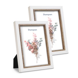 Shampsen 5x7 Picture Frames White and Rustic Brown Picture Frames Set of 2 for Wall and Tabletop Home Decor Gift for Birthday, Anniversary, Mother's Day