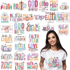 Eiapadeor Christian Iron on Transfers Stickers - 30 Pcs Bible Verse Iron on Patches for T-Shirts Colorful Dtf Transfers Ready to Press Heat Transfer Vinyl Decals for Clothes Bag Pillow Fabric Décor