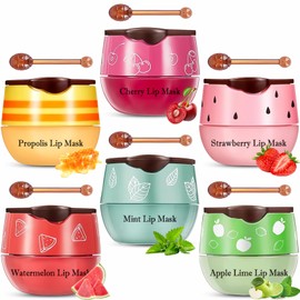 6 PCS Bee Lip Balm Lip Mask Honey Pot, Propolis Lip Mask Overnight Moisturizing Lip Balm with Stick, Sleeping Lip Mask Hydrating Prevention Dry & Cracked, Reduce Lip Lines