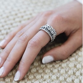 Energy Stone 925 Sterling Silver Fidget Ring | Women Spinner Ring | Papillon | 3-D Butterfly and Flowers in Base Ring and Spinner | Growth and Transformation | Artisan Executed Design | Size Q 1/2