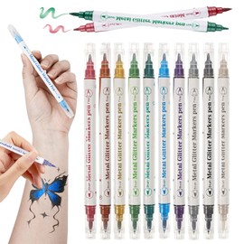 Caelura 10 Colours Glitter Tattoo Set Children, Double Tip Tattoo Pens Children, Tattoo Pens Skin-friendly, Tattoo Pens, Boys Girls Fancy Dress Birthday Party