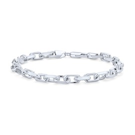 Mens 5MM Thick Solid Heavy .925 Sterling Silver Anchor Oval Forzata Chain Link Bracelet Made In Italy 8.5 Inch