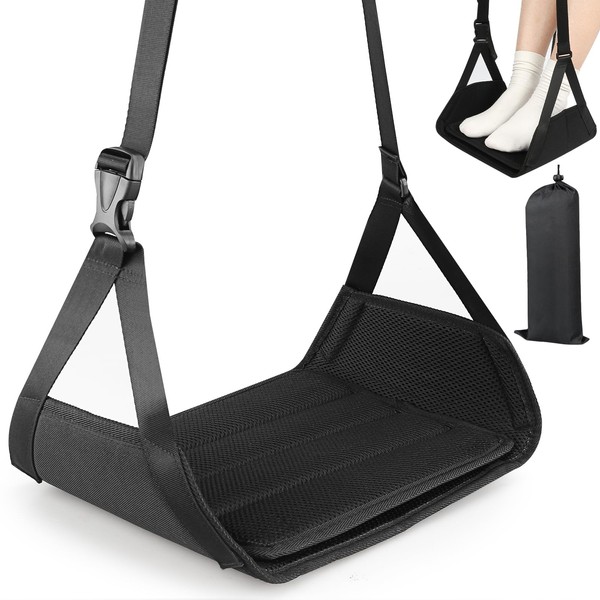 MOCOBO Flugzeug Fußstütze mit Bambusbrett – Verstellbare Reise Fußhängematte mit