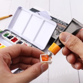 PAVIKE Paint Palette Palette Case Watercolor Palette with Lid Removable Watercolor Paint Case Painting Plate Half Pan Pigment Palette Portable Easy to Carry Travel Outdoors Coloring Palette Oil