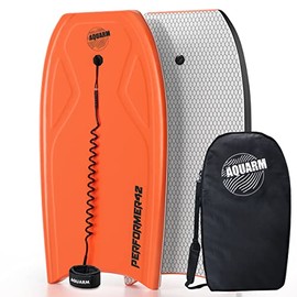 AQUARM Bodyboard 42.5 inch Body Boards for Adults with PE Core, IXPE Deck, 2 FRP Stringers, HDPE Slick Bottom, Coming with Coiled Wrist Leash and Bodyboard Bag, Perfect Surfing for All Levels Surfers