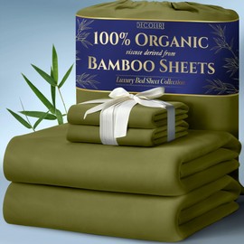 DECOLURE 100% Organic Viscose Derived from Bamboo Sheets Queen Size 4pcs - Ultra Soft & Luxuriously Cooling, 17" Deep Pocket, Double Stitching,Perfect for Hot Sleepers - Queen Bed Sheets (Light Olive)