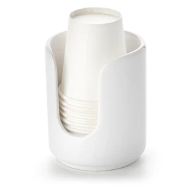 Viosuniu 3 oz Original Ceramic Bathroom Cup Dispenser with 5 PLA Paper Cups, Bathroom Essential Accessories for Mouthwash Holder on Vanity Countertops (1 Pack, White)