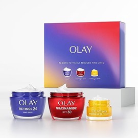 Olay Skincare Gift Set: Niacinamide SPF 30 Face Moisturiser + Retinol 24 Night Cream + Vitamin C Eye Cream For Dark Circles, Skin Care Christmas Gifts For Women 50ml + 50ml + 15ml