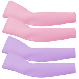 JUSDIQIR UV Sun Protection Cooling Arm Sleeves, Outdoor Sports Ice Silk Sun Compression Arm Sleeve for Men Women Teenager (Purple+Pink)