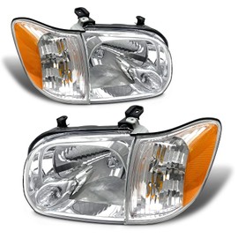 ADCARLIGHTS Headlight Assembly for 2005 2006 Toyota Tundra Double/Crew Cab and 2005 2006 2007 Sequoia Headlamp Replacement Chrome Housing Clear Lens (Not compatible with Regular Cab and Access Cab)
