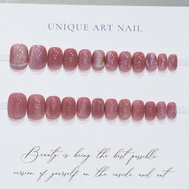 KASOICRA Square Short False Nails 24Pcs, Cat Eye Design, Acrylic Material, Press on Nails with Glitter, Full Cover Artificial Nails, Stick on Nails for Women Manicure Decoration