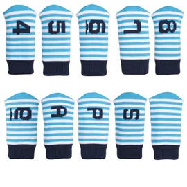 10 Pack Golf Iron Headcovers Stripe Pattern with Iron Headcovers Count (Blue x White)