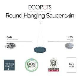 Ecopots Indoor/Outdoor Round Recycled Plastic Modern Hanging Saucer, Indigo, 14"