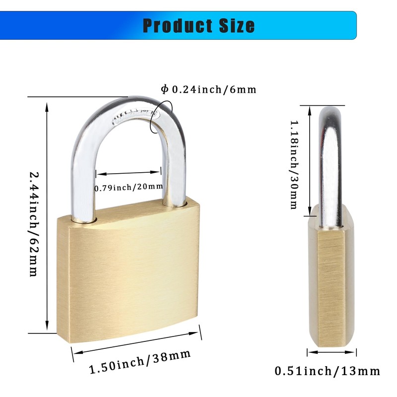 6Pack Solid Brass Padlocks Keyed Alike, Locker Locks with Same