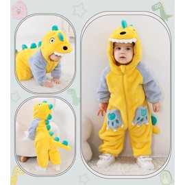 LOLANTA Unisex Baby Dinosaur Dragon Costume, Toddler Plush One-Piece Hooded Animal Romper, Yellow, 4-5 Years, Tag 120