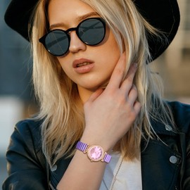 Silverora Women's Watches Elastic Diamond: Clear Easy to Read Analogue Quartz Women's Watches Pentagram Zirconia Wrist Watches with Stainless Steel Stretch Strap Gifts for Women Elderly, purple,