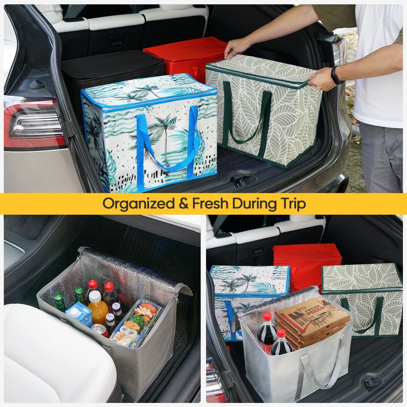 BALEINE 2Pk Insulated Reusable Grocery Bags, Collapsible Cooler Bag for