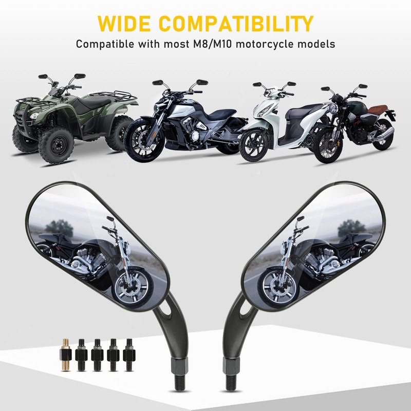 DREAMIZER Motorcycle Mirrors, Universal M8 Black Motorcycle Rear View Side