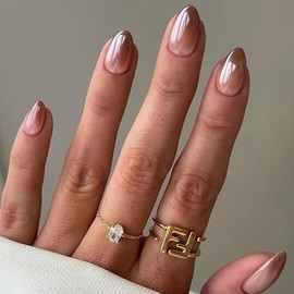 Uñas Postizas Degradadas Marrones - Uñas Cortas Almendradas Con Diseño Ombré, Brillantes, Adhesivas, De Cobertura Total, Acrílicas, Para Mujer, 24 Uni