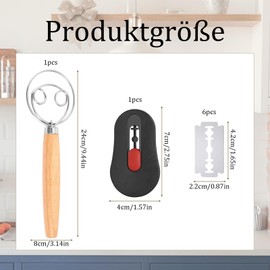 Bäckermesser, 6 Klingen mit Magnetfunktion und Mehlstreuer, Teigmesser für perfekte Brotbackergebnisse, Brotklinge für präzises Schneiden, ideales Brot backen Zubehör