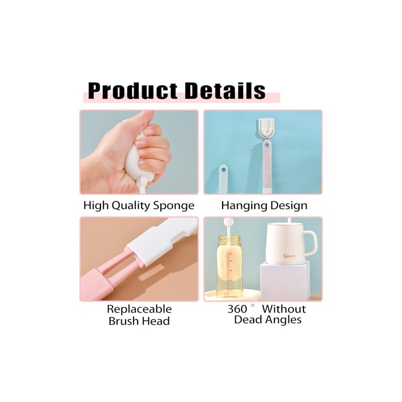 Sponge Bottle Brushes 3 Piece Baby Bottle Brushes Long Handle